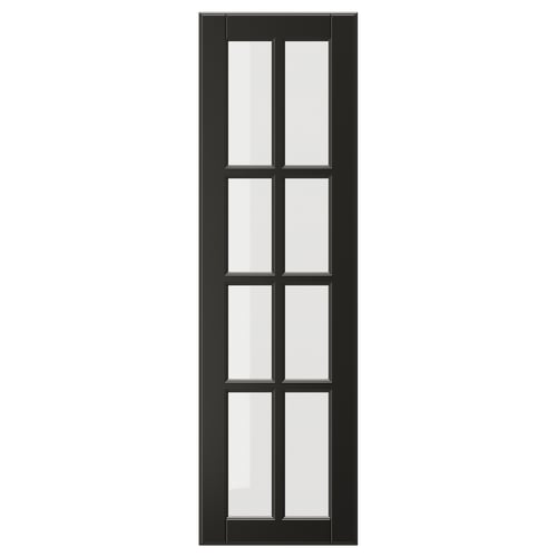 BODBYN svart glasdörr med fasad ram, tillverkad av träfiberskiva och härdat glas. Rektangulär form med klassisk design.