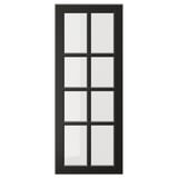 Svart BODBYN glasdörr i träfiber med fasade ramar och paneler i härdat glas, elegant och sofistikerad design.