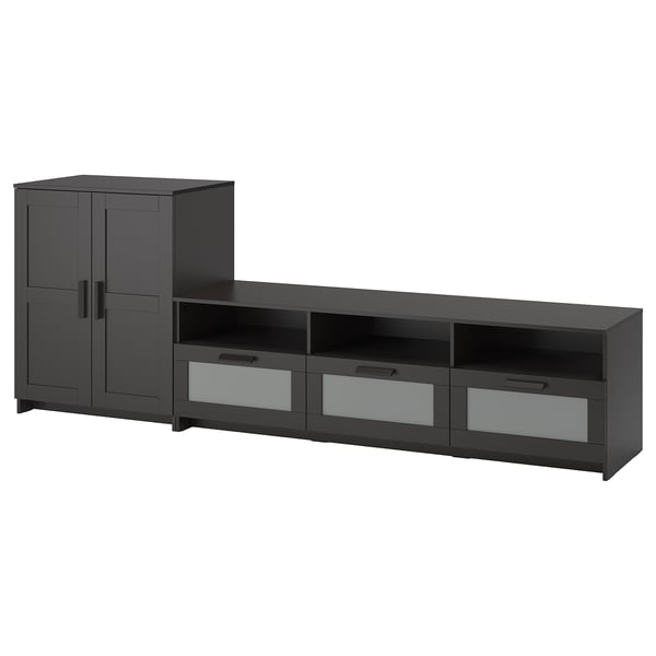 Svart brrimnes tv-bänk och skåp med lådor, modern design för mediaförvaring.
