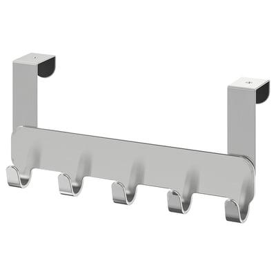 Krokställ BROGRUND i rostfritt stål med 5 böjda krokar, silver, väggmonterad design.