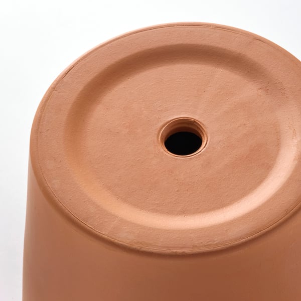 Närbild av terrakottakrukor slät, robust yta och dräneringshål.