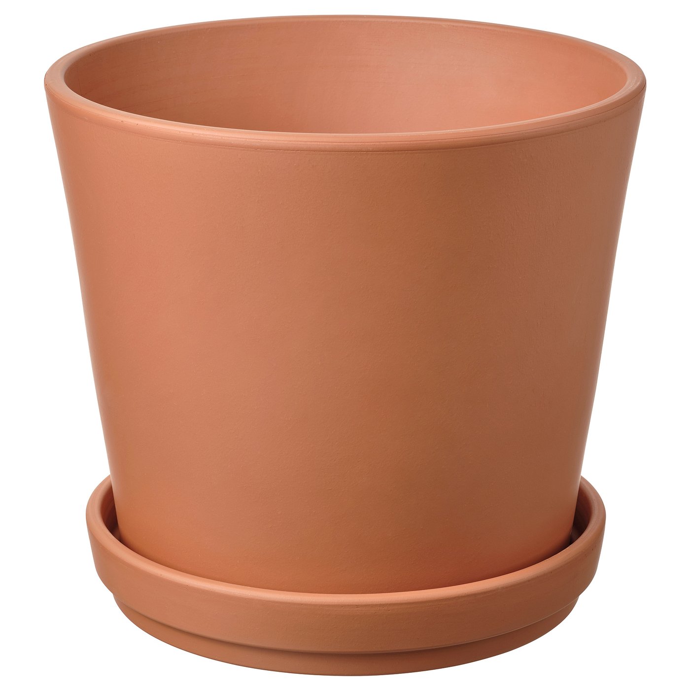 Planteringskärl med terrakotta, BRUNBÄR. Rund, slät design med fat, perfekt för växter.