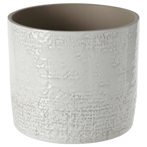 Vit CHIAFRÖN cylindrisk kruka i stengods med texturerad glasyr.