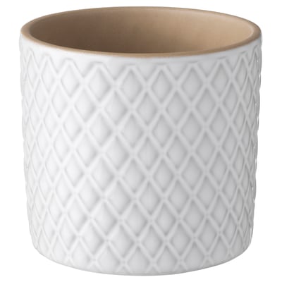 CHIAFRÖN vit keramisk kruka, diamantstrukturerad, rund och hög med slät kant, perfekt för växter.