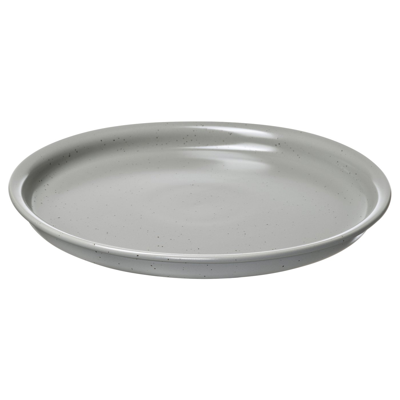 DAGGASTER grå mattallrik, rustikt stengods, rund, enkel design med fläckar.
