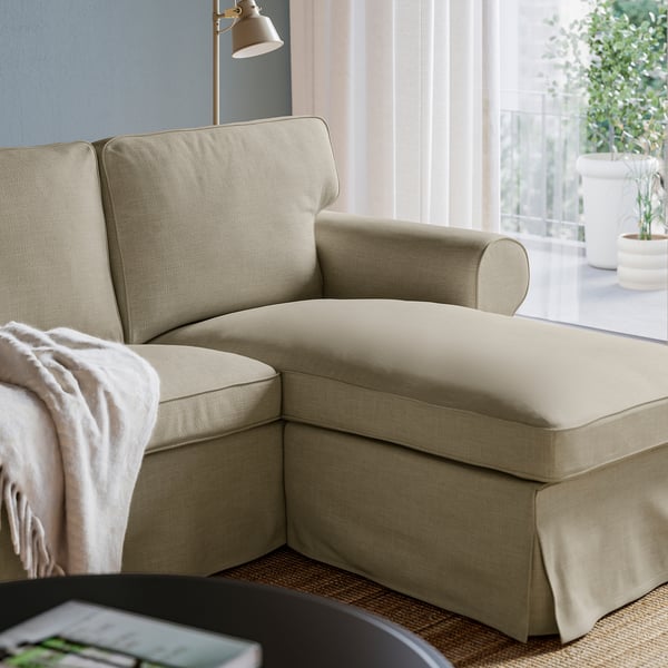 EKTORP 3-sitssoffa med schäslong, Hemmesta ljusbeige
