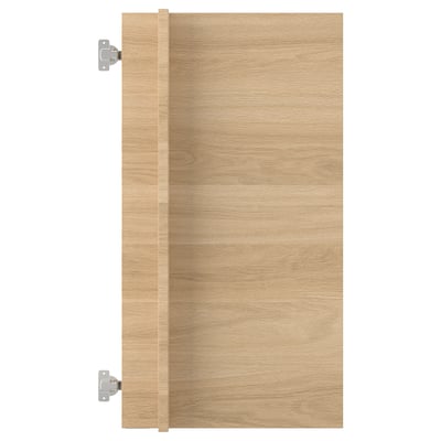 Skåpsdörren ENHET, ljusbrun, rektangulär, träpanel med silverfärgade gångjärn.