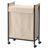 ENHET tvättkorg, beige, tyg på hjul, rektangulär, praktisk och flyttbar design.