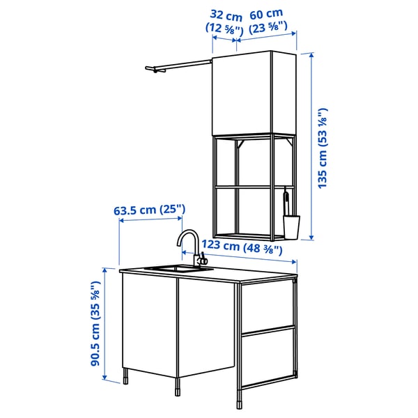 Illustration med mått för produkten: ENHET.