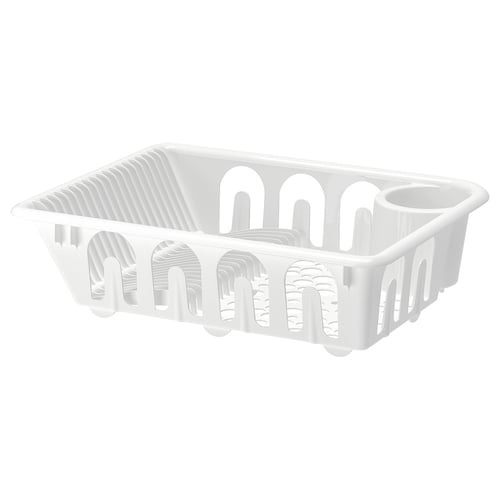 Ikea FLUNDRA diskställ i vit plast för köksdisk.