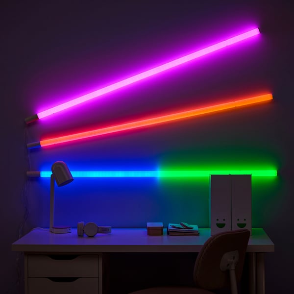 FÖRLIG LED golv/vägglampa, vit/justerbar färg, 132 cm