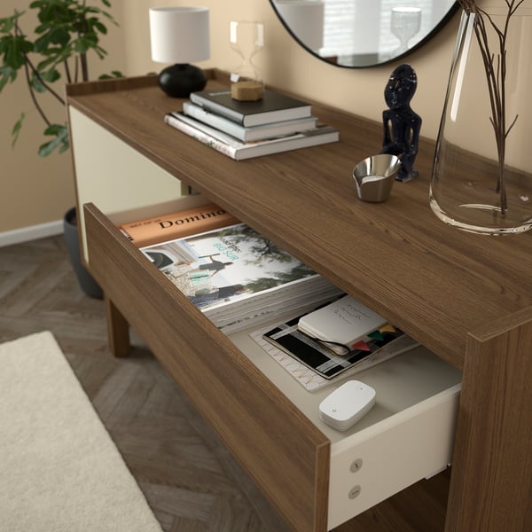 FÖRSÄLJARE Sideboard, mörkbeige trä/ljusbeige, 140x46x78 cm