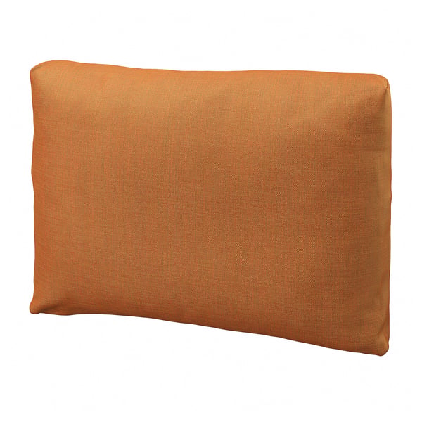 Rektangulär orange kudde med dragkedja; Tillverkad av återvunnen polyester.