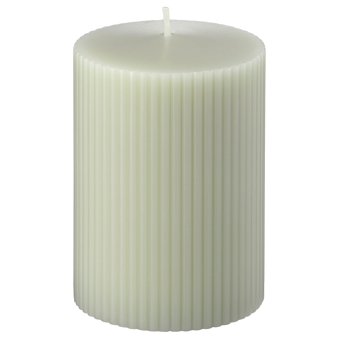 Vitt GLASBJÖRK-ljus, ribbad design, stående upprätt.