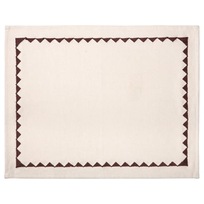 Gokvallå bordstablett, beige och brun, rektangulär med sicksackkant, 100% bomull.