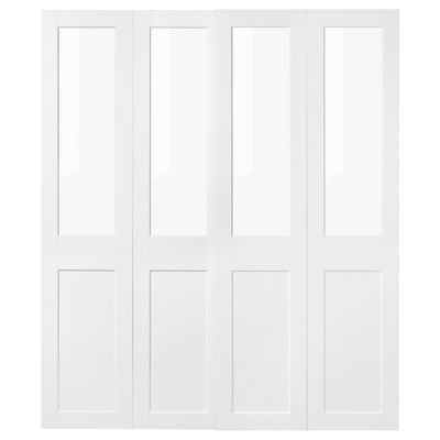 GRIMO: vita skjutdörrar med toppglaspaneler, träfiberplatta, elegant design.