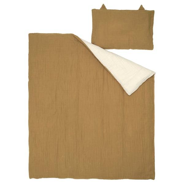 GULDVÄVARE Bäddset för spjälsäng, 3 delar, mörkgul/beige, 60x120 cm