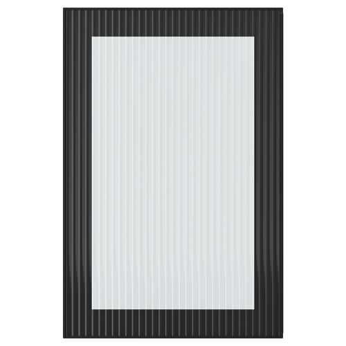 HEJSTA: svart glasdörr med vertikala ränder, elegant ram, rörbladseffekt.