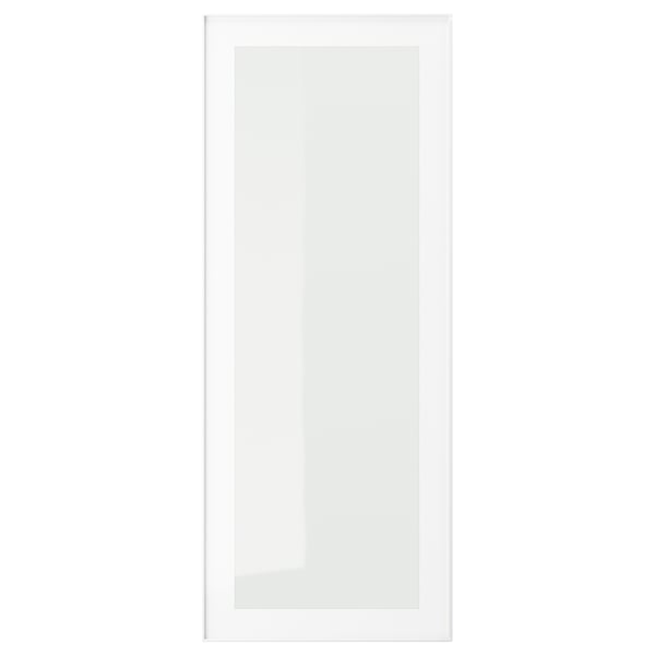 En vit HEJSTA vitrinskåpsdörr med en modern, minimalistisk design med integrerat handtag och inramade kanter.