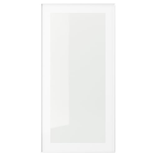 Vit HEJSTA vitrinskåpsdörr, metallinramad, klar glaspanel, elegant modern design.