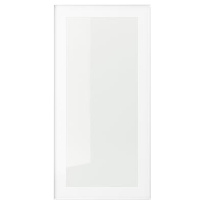 Vit HEJSTA vitrinskåpsdörr, metallinramad, klar glaspanel, elegant modern design.