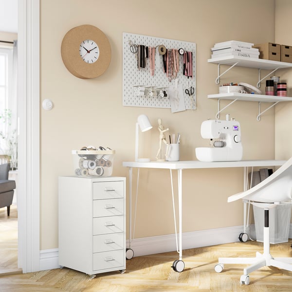 HELMER Lådhurts på hjul, vit, 28x65 cm