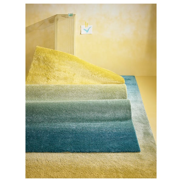 HOTELLRUM Matta, lång lugg, blå/grön gul, 200x300 cm