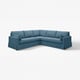 HYLTARP teal L-formad soffa: modern, mysig, djupblå, mjukt tyg, hörndesign.