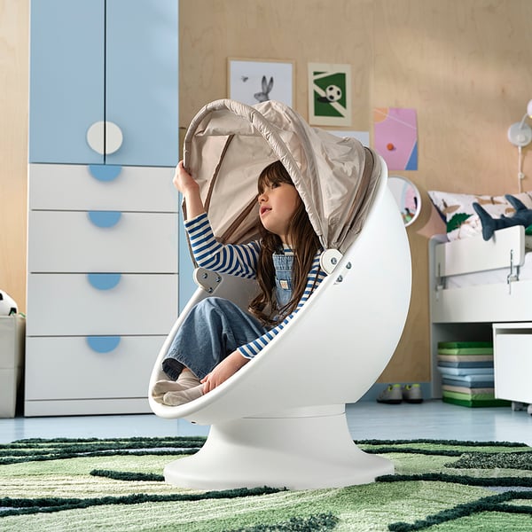 IKEA PS LÖMSK Snurrfåtölj för barn, vit beige/röd