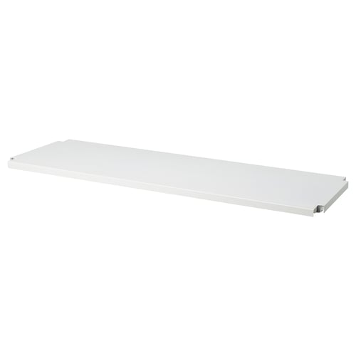 En IVAR vit metallhylla. Dess rektangulära form och enkla design gör den mångsidig för förvaring.
