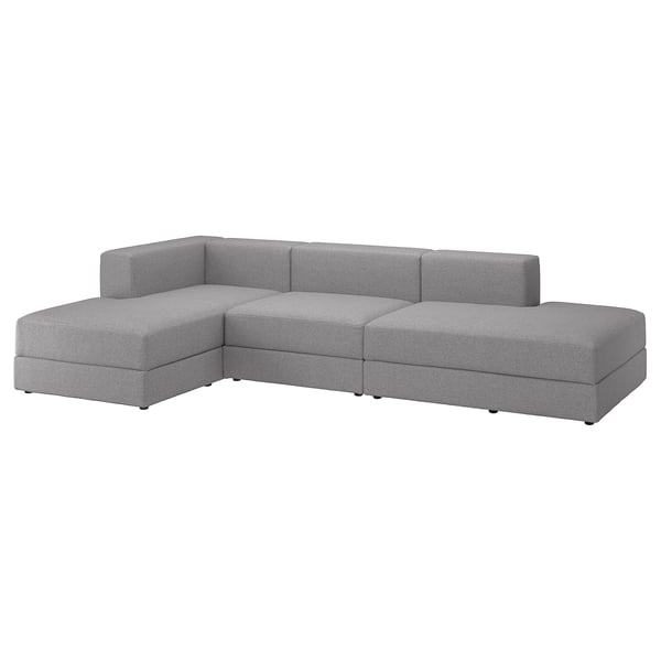 JÄTTEBO grå l-formad soffa, modern design med rena linjer, mjukt tyg och djupa sitsar.