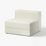En vit JÄTTEBO-soffmodul med fyrkantig form, vadderad design och krämfärgat avtagbart överdrag av återvunnet polyester bouclétyg.