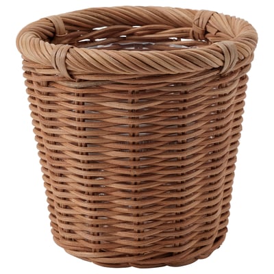 KAKTUSFIKON, brun flätad korg, handvävd rotting med naturligt utseende, robust cirkulär design.