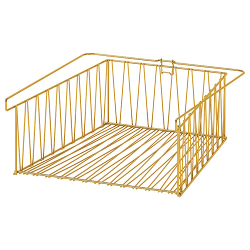 KALLAX trådkorg i guld, rektangulär med metallhandtag, modern design.