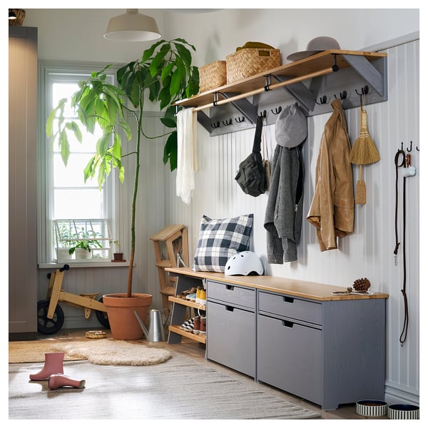 KALLSÖ Bänk med förvaring, grå, 80x38x56 cm