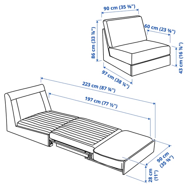 Illustration med mått för produkten: KIVIK.