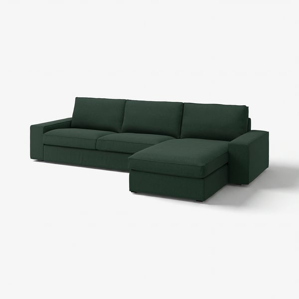 Mörkgrön KIVIK-soffa, modern design med fästbar schäslong.