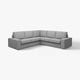 KIVIK grå L-formad soffa, modern design med låga armstöd, stödjande kuddar och slitstarkt tyg.