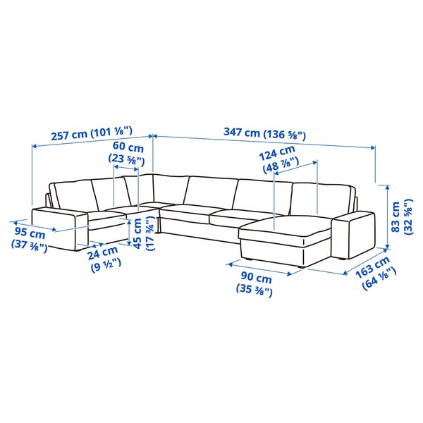 Illustration med mått för produkten: KIVIK.