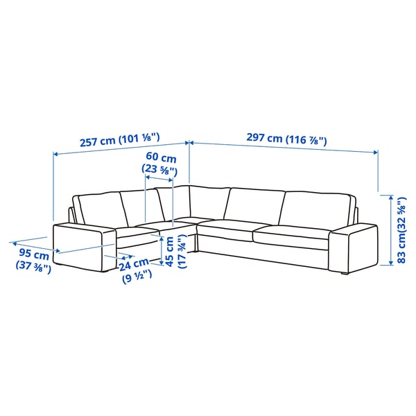 Illustration med mått för produkten: KIVIK.