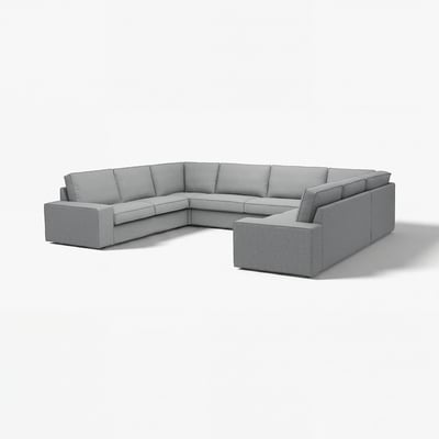 Modern U-formad KIVIK sektionssoffa i grått med låga armstöd, designad för komfort och avkoppling.