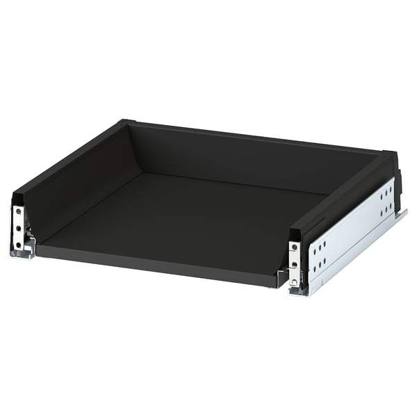 KNIVSHULT svart låda, snygg design, slät finish, mörk inredning, metalliska skenor.