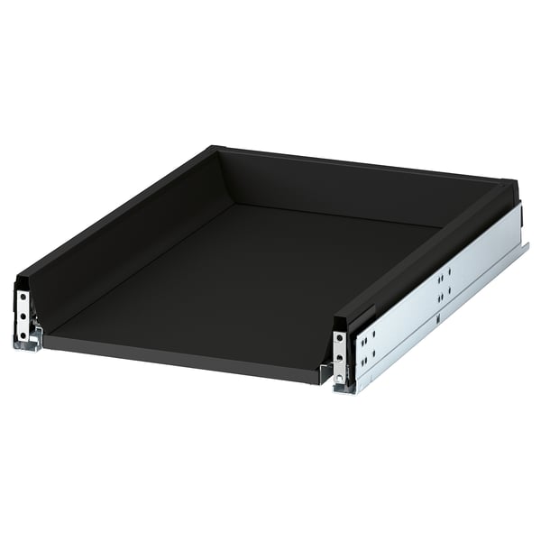 KNIVSHULT svart låda, snygg design, mörk finish, metalllöpare, slitstark, lätt att rengöra.