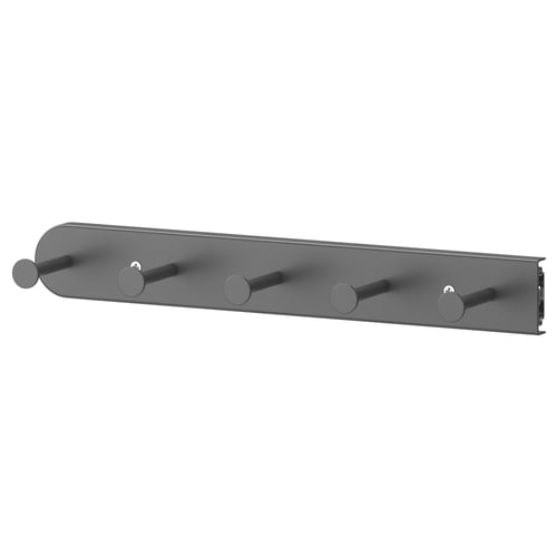 KOMPLEMENT grå garderobsorganisatör i metall med fem runda krokar.