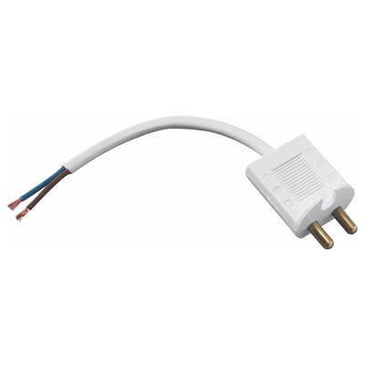 KOPPLA vit elkontakt, tvåstiftad, böjd kabel, plastmaterial.