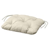 Rektangulär beige stolsdyna, hållbart tyg, knytband, vadderad.