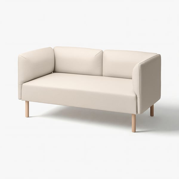 LILLEHEM-soffa, beige, minimalistisk design, träben, modulform.