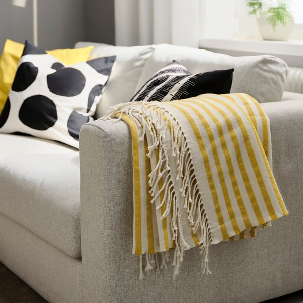 LIVVAKT Pläd, off-white gul/randig, 130x170 cm