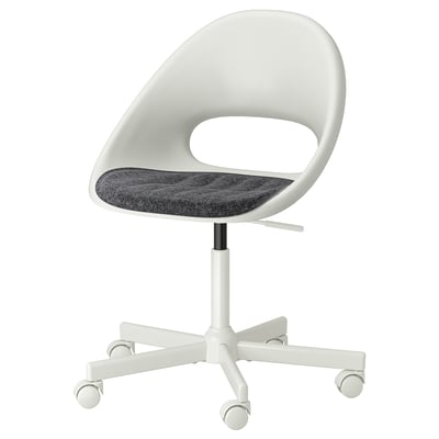LOBERGET vit kontorsstol med grå dyna, ergonomisk design, justerbar höjd, fem hjul