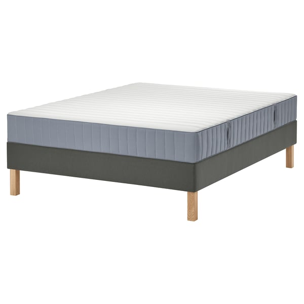 LYNGÖR Kontinentalsäng, Valevåg medium fast/ljusblå mörkgrå, 140x200 cm